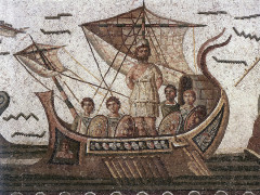 Mosaïque représentant Ulysse ligoté au mât de son bateau (épisode des sirènes)